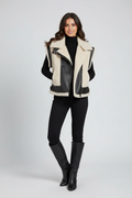 Women’s Black & Ivory Faux Shearling Leather Moto Vest
