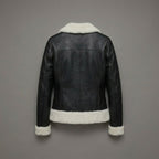 Women’s Black & White Shearling Bomber Leather Jacket