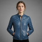 Women’s Blue Biker Leather Jacket