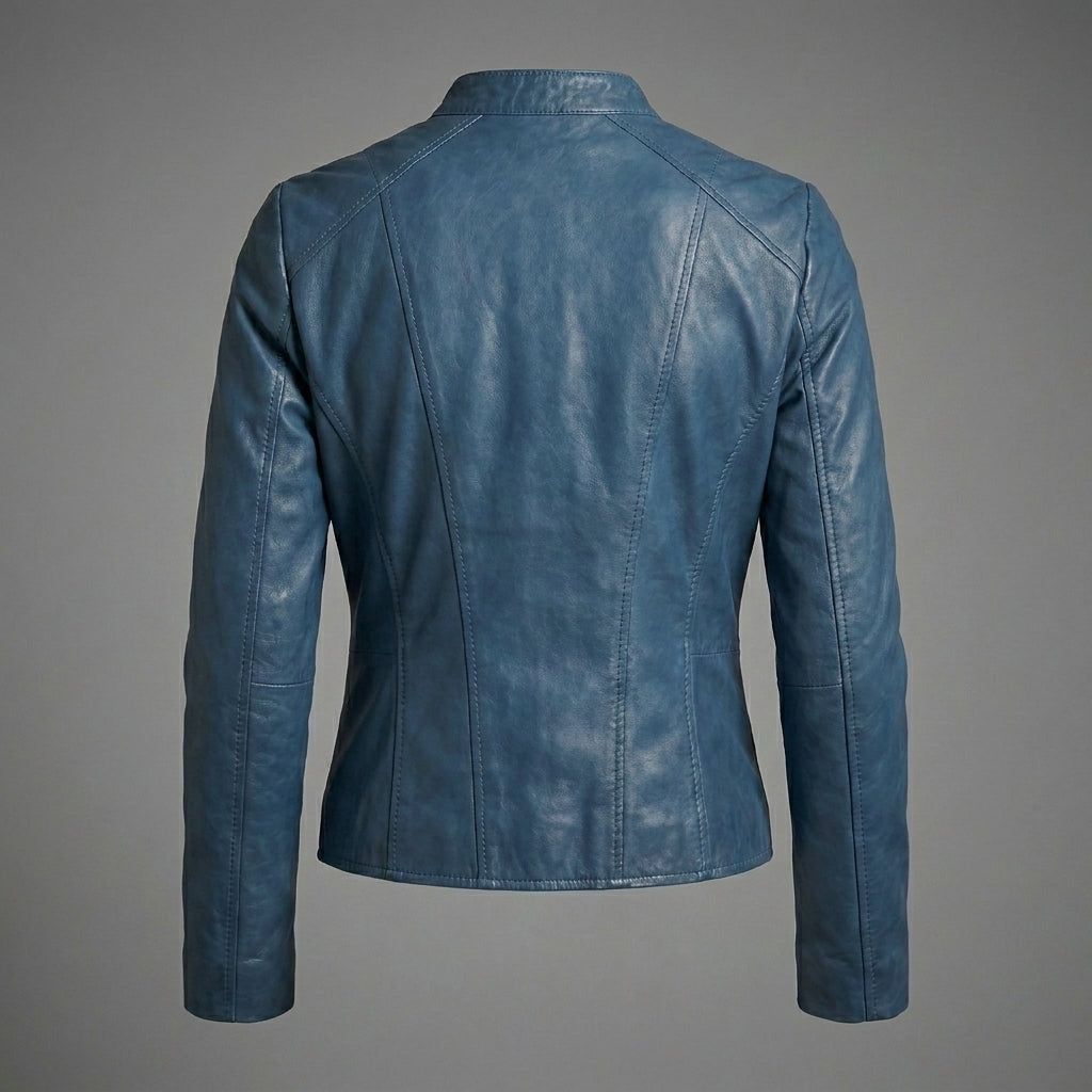 Women’s Blue Biker Leather Jacket
