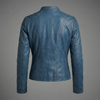 Women’s Blue Biker Leather Jacket