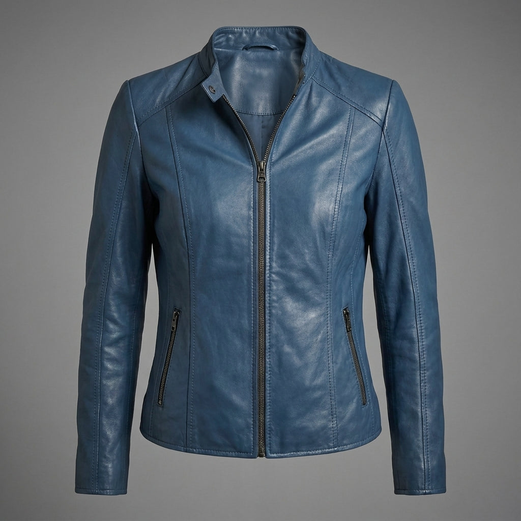 Women’s Blue Biker Leather Jacket