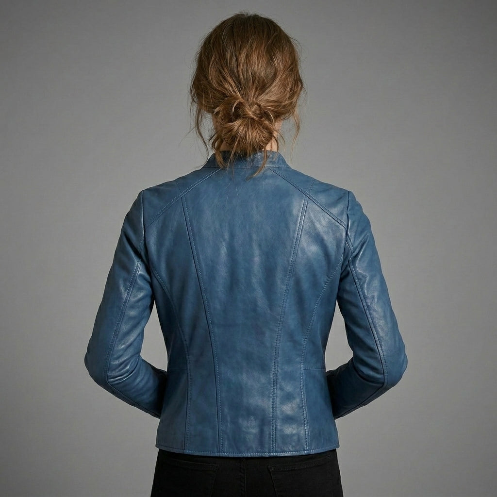 Women’s Blue Biker Leather Jacket
