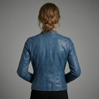 Women’s Blue Biker Leather Jacket