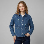 Women's Blue Bloom Embroidered Denim Shirt