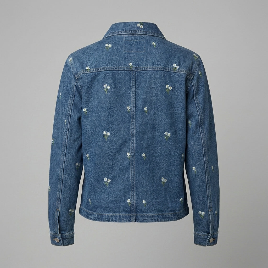 Women's Blue Bloom Embroidered Denim Shirt