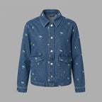Women's Blue Bloom Embroidered Denim Shirt