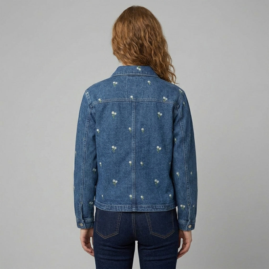 Women's Blue Bloom Embroidered Denim Shirt