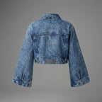 Women's Blue Cropped Wide Sleeve Denim Jacket