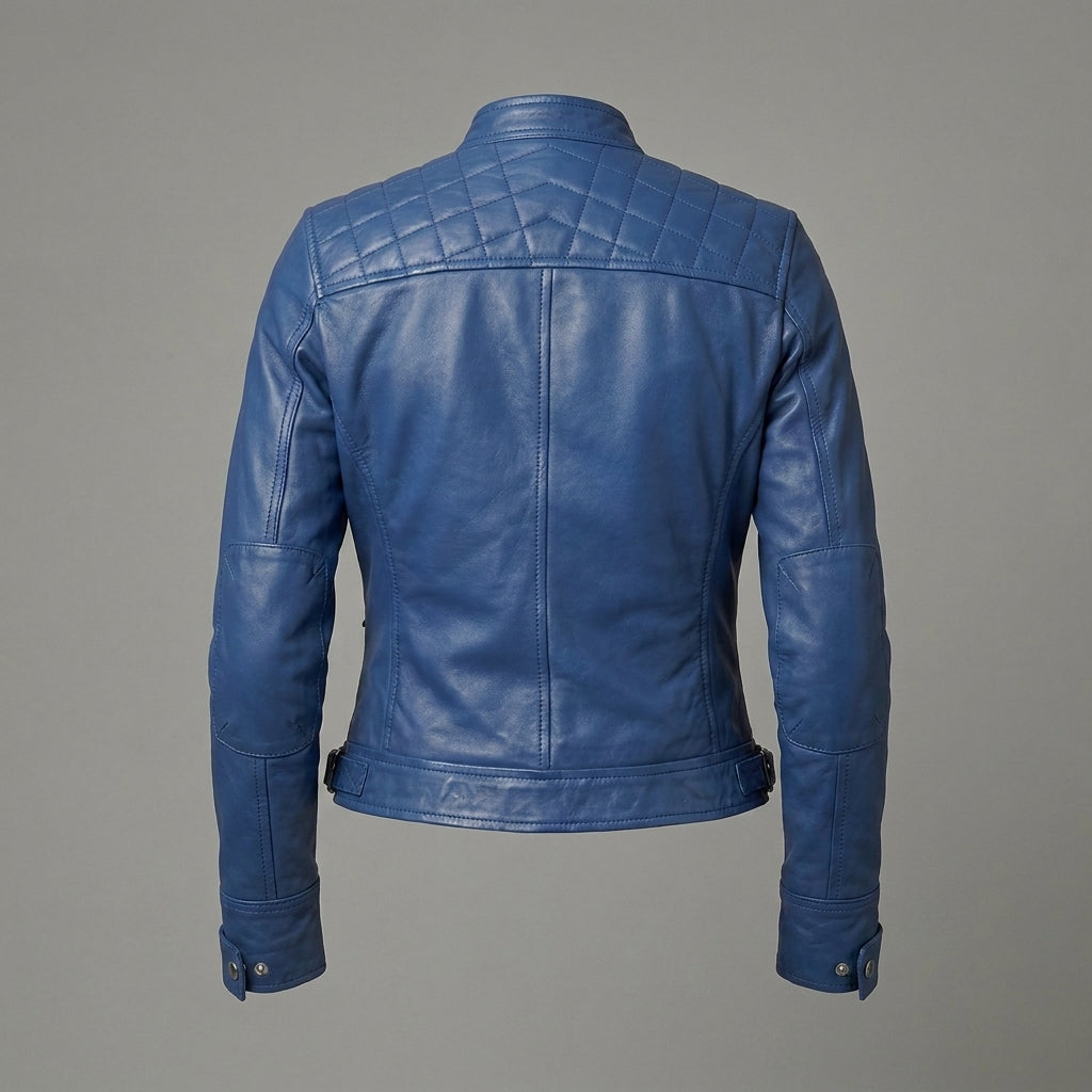 Women’s Blue Diamond Cafe Racer Leather Moto Jacket