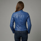 Women’s Blue Diamond Cafe Racer Leather Moto Jacket