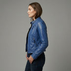 Women’s Blue Diamond Cafe Racer Leather Moto Jacket