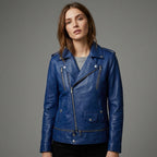 Women’s Blue Leather Biker Jacket