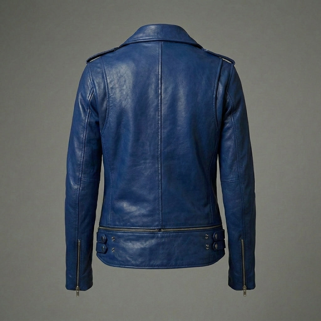 Women’s Blue Leather Biker Jacket