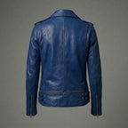 Women’s Blue Leather Biker Jacket