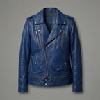 Women’s Blue Leather Biker Jacket
