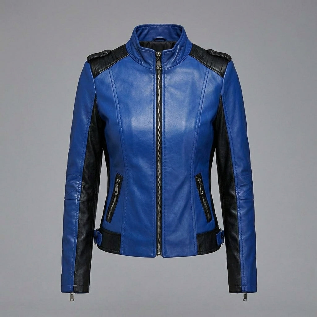 Women's Blue & Black Real Leather Slim