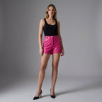 Women’s Blush Pink High-Waisted Genuine Leather Shorts