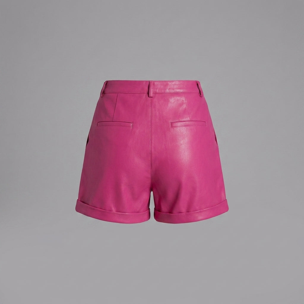 Women’s Blush Pink High-Waisted Genuine Leather Shorts