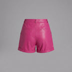 Women’s Blush Pink High-Waisted Genuine Leather Shorts