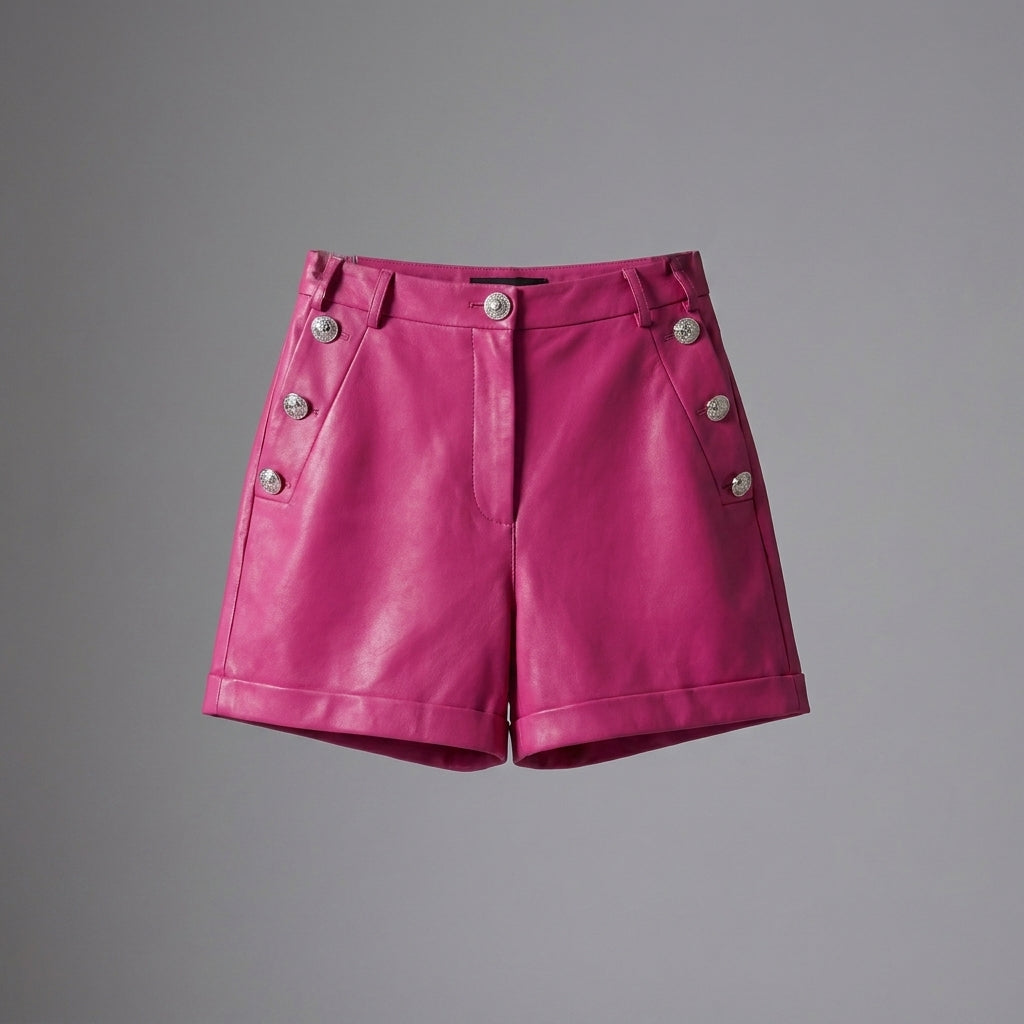 Women’s Blush Pink High-Waisted Genuine Leather Shorts