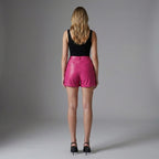 Women’s Blush Pink High-Waisted Genuine Leather Shorts