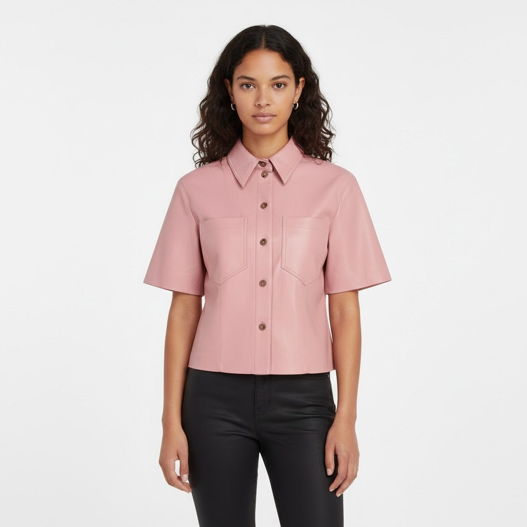 Women’s Blush Pink Leather Shirt Top