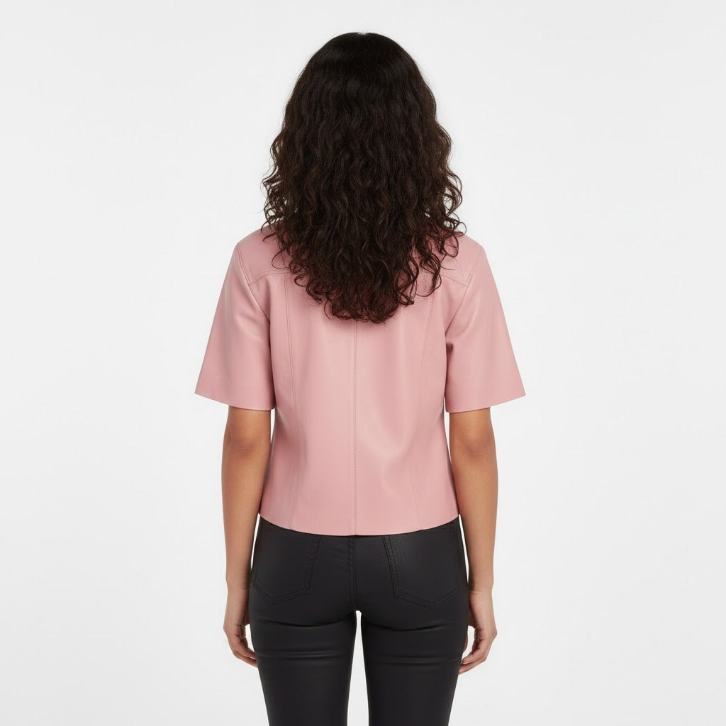 Women’s Blush Pink Leather Shirt Top