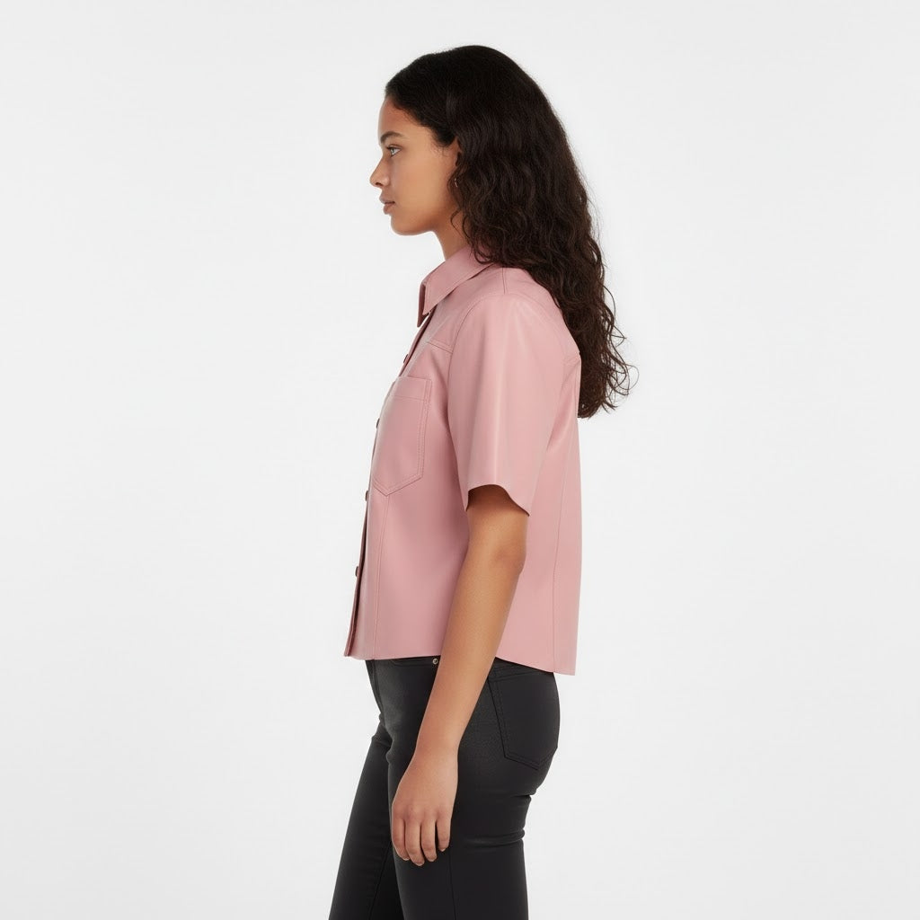 Women’s Blush Pink Leather Shirt Top
