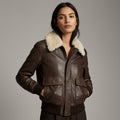 Women’s Brown Aviator Sherpa Shearling Leather Jacket