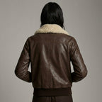Women’s Brown Aviator Sherpa Shearling Leather Jacket