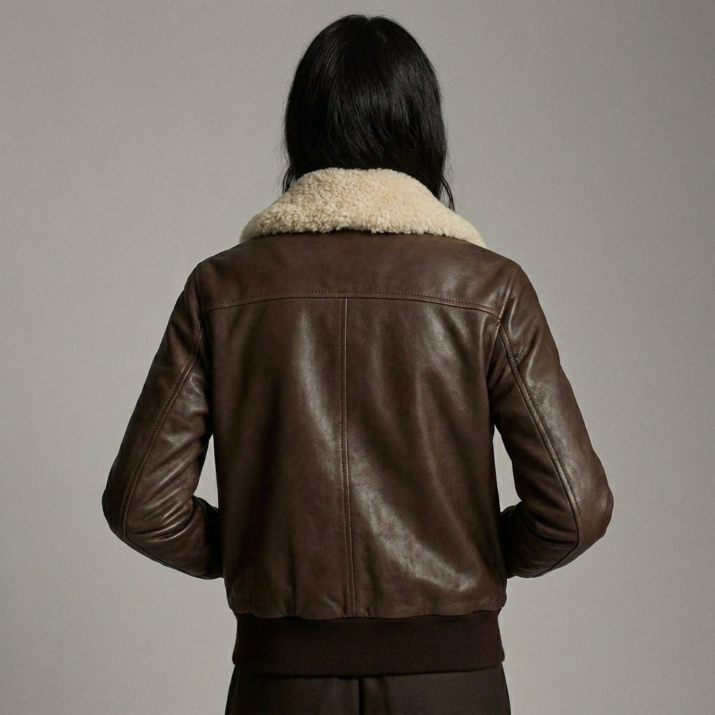 Women’s Brown Aviator Sherpa Shearling Leather Jacket