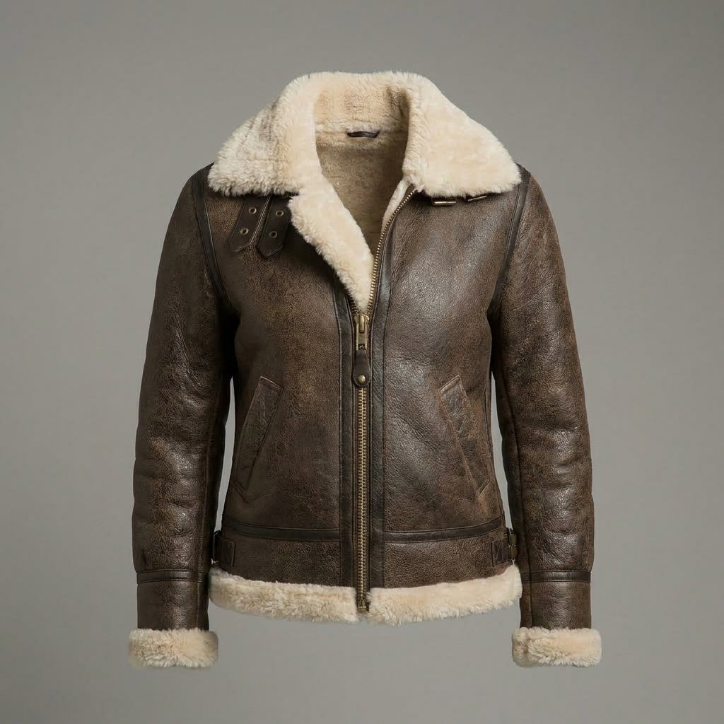 Women’s Brown B3 Aviator Shearling Bomber Jacket