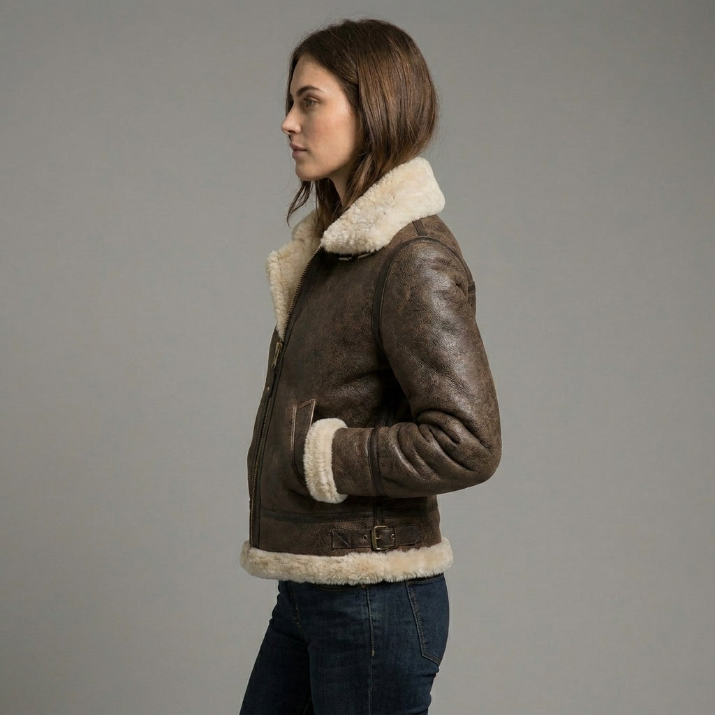 Women’s Brown B3 Aviator Shearling Bomber Jacket