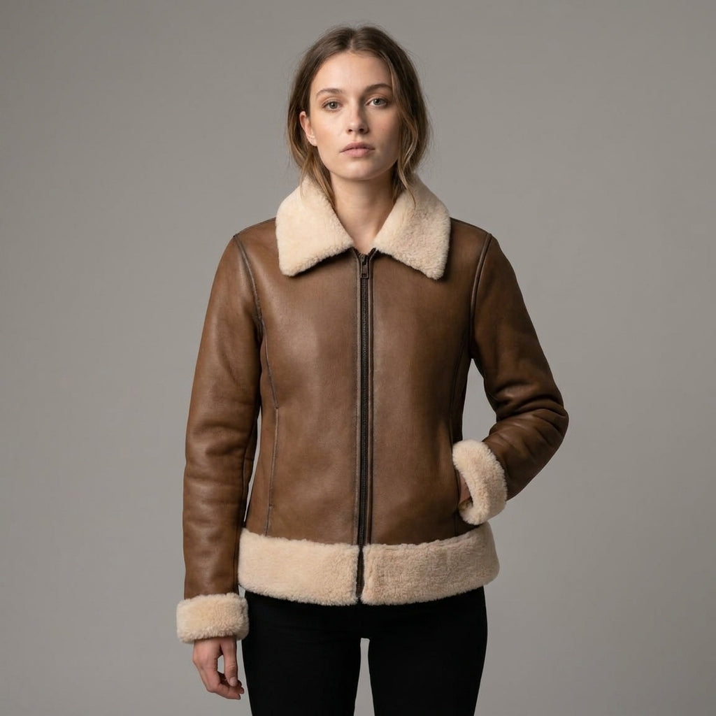 Women’s Brown B3 Shearling Aviator Bomber Jacket
