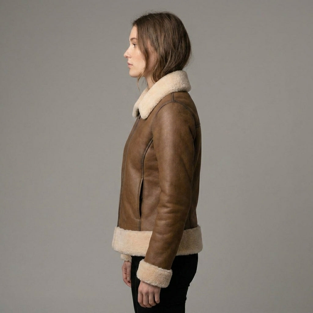 Women’s Brown B3 Shearling Aviator Bomber Jacket