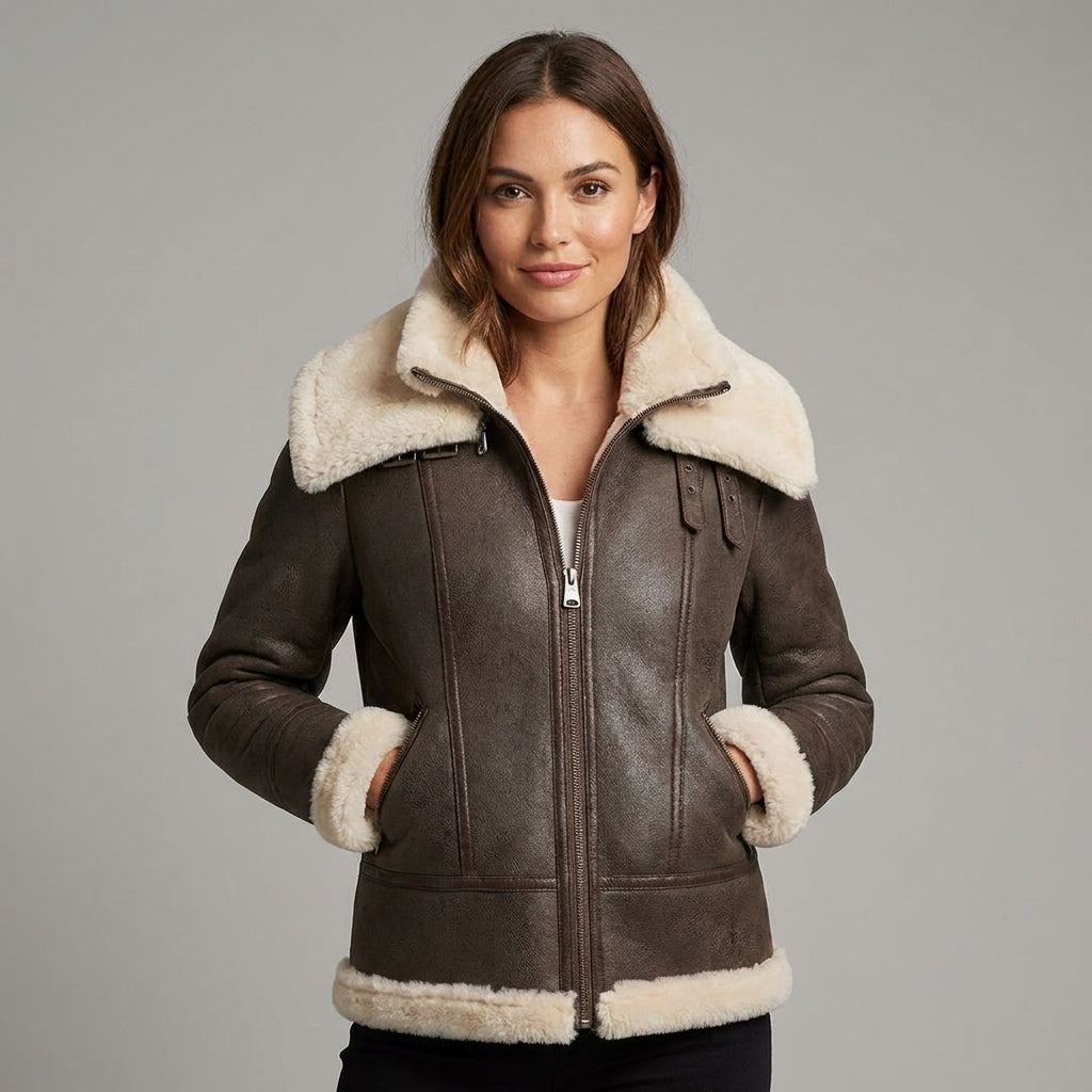 Women’s Brown B3 Shearling Aviator Leather Jacket