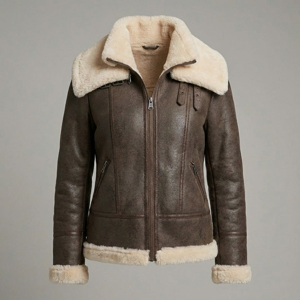 Women’s Brown B3 Shearling Aviator Leather Jacket