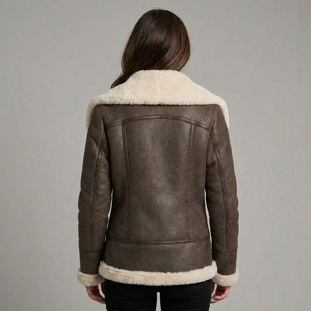 Women’s Brown B3 Shearling Aviator Leather Jacket