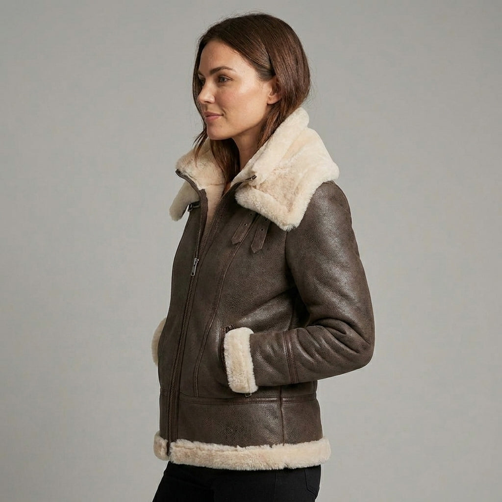 Women’s Brown B3 Shearling Aviator Leather Jacket