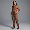 Women’s Brown Belted Leather Utility Jumpsuit