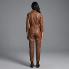 Women’s Brown Belted Leather Utility Jumpsuit