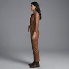 Women’s Brown Belted Leather Utility Jumpsuit