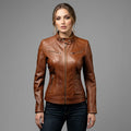 Women's Brown Cafe Racer Biker Leather Jacket