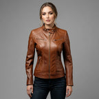 Women's Brown Cafe Racer Biker Leather Jacket