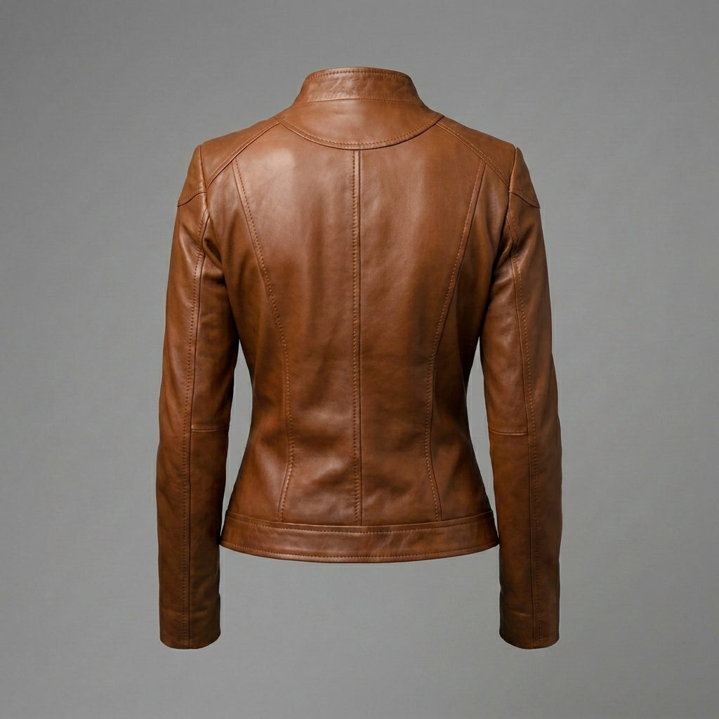 Women's Brown Cafe Racer Biker Leather Jacket