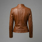 Women's Brown Cafe Racer Biker Leather Jacket
