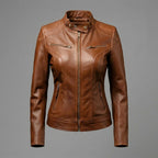 Women's Brown Cafe Racer Biker Leather Jacket