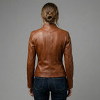 Women's Brown Cafe Racer Biker Leather Jacket