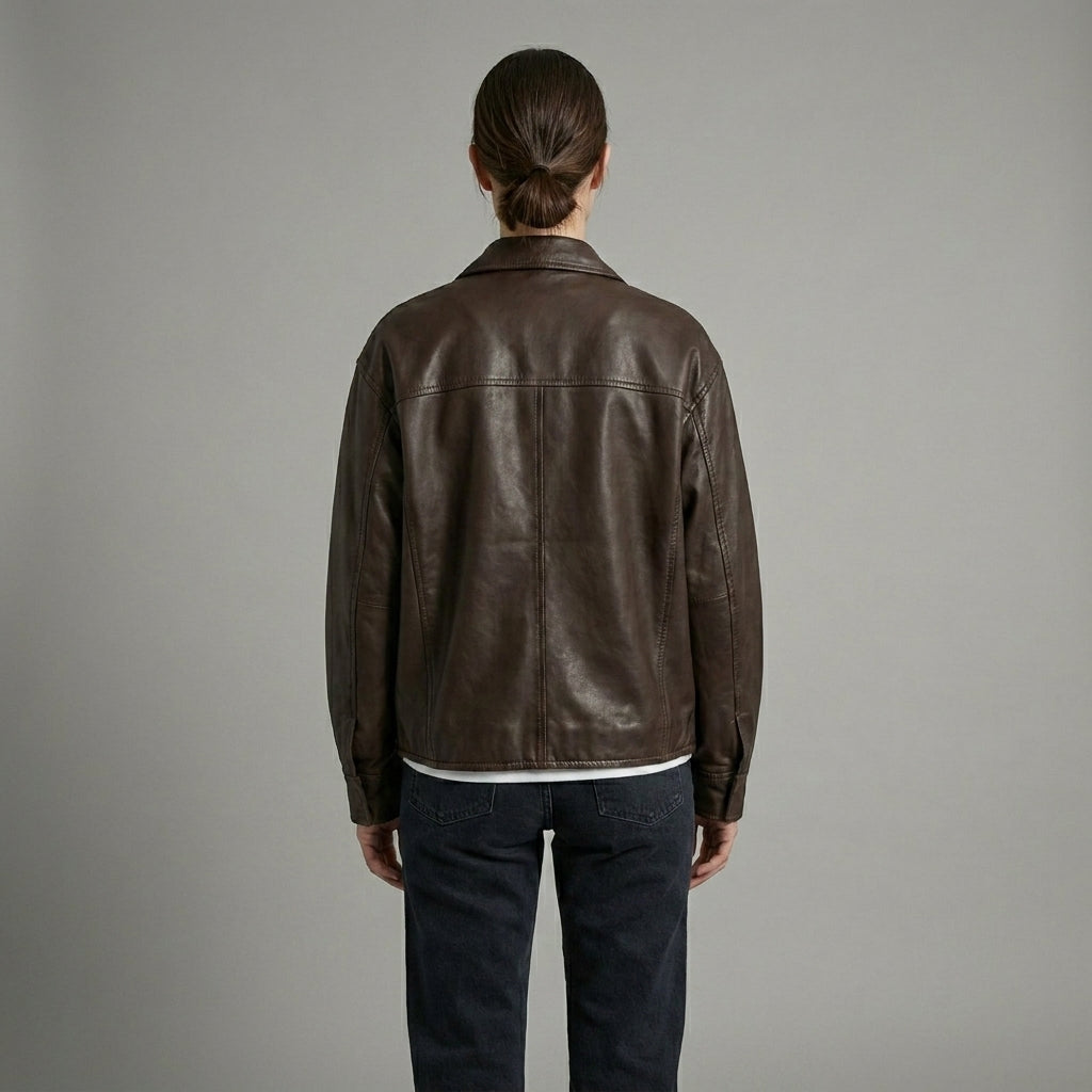 Women’s Brown Casual Leather Jacket – Classic Moto Style